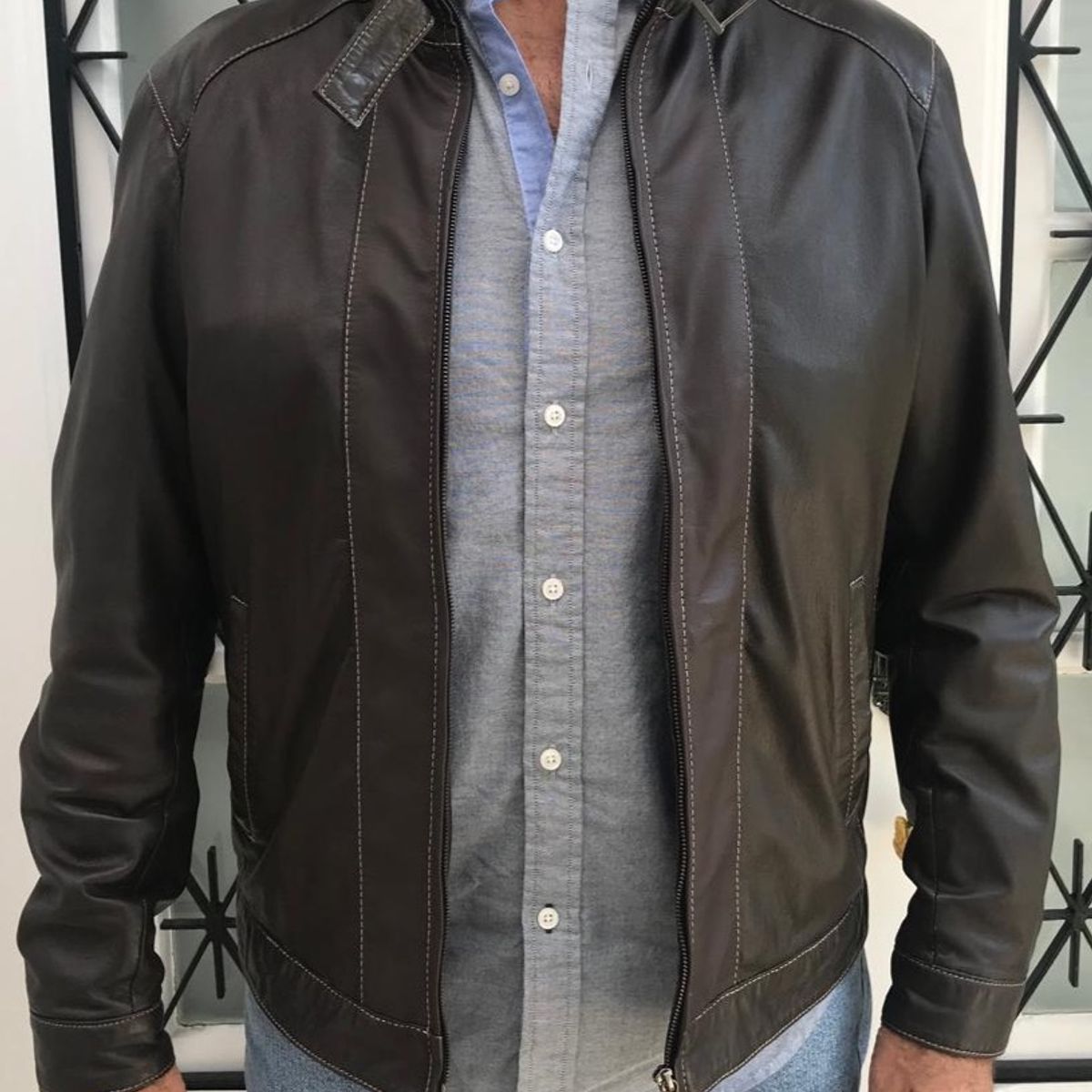 jaqueta de couro de cabra masculina