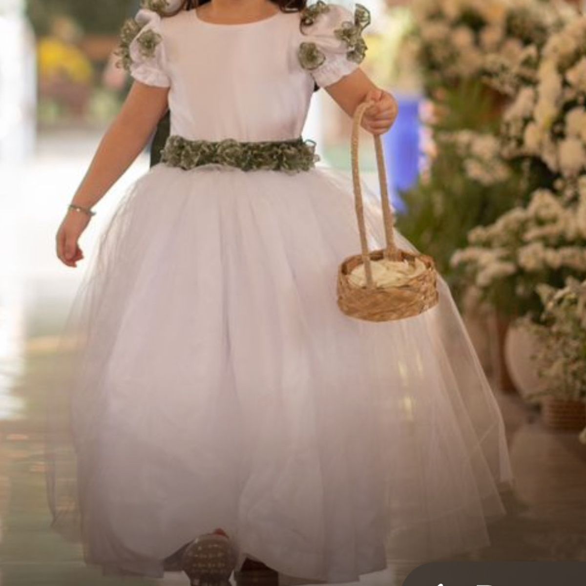 Vestido Daminha Branco e Verde Oliva Roupa Infantil para Menina Usado  110155398 enjoei