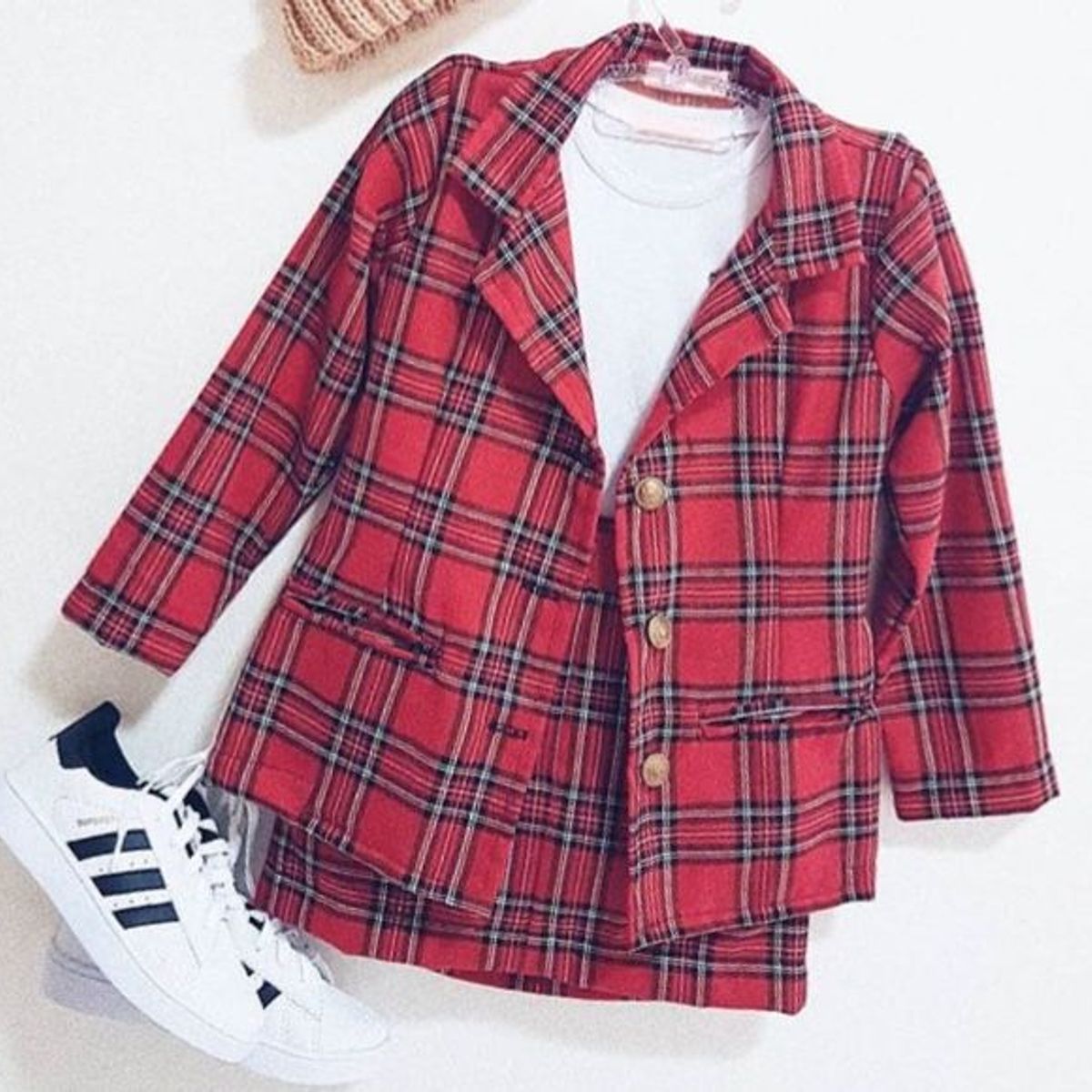 conjunto blazer e saia xadrez