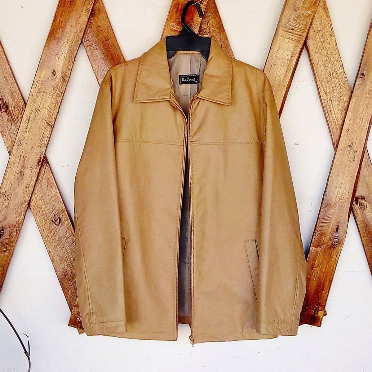 jaqueta de couro bege masculina