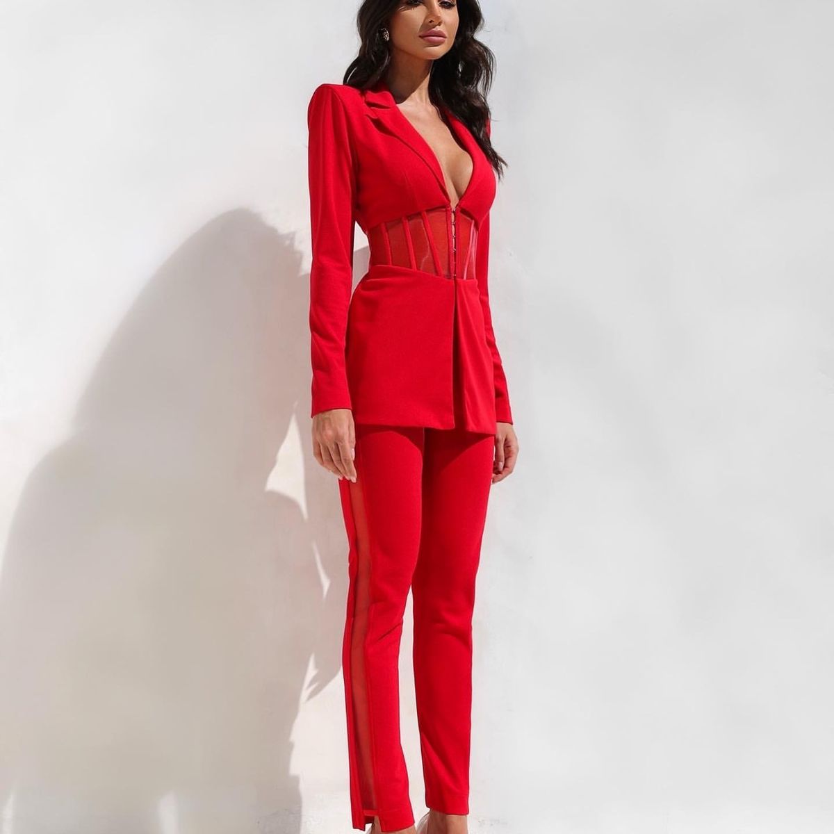 Blazer Alfaiataria Xadrez Vermelho Brechó - Marylu Brechó Online