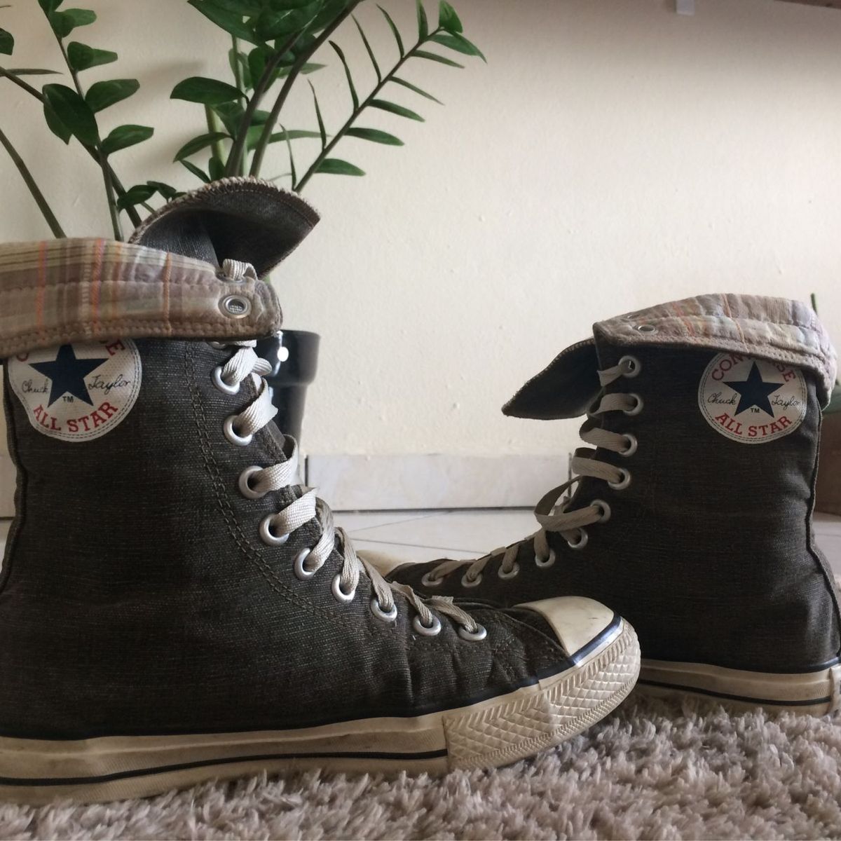 all star verde militar cano alto