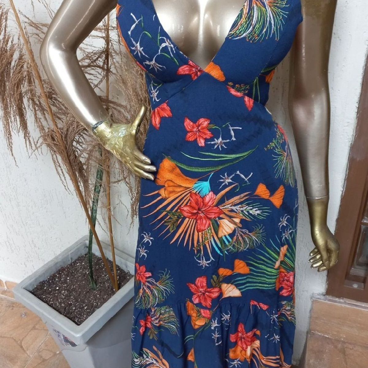 Vestido longo store estilo sereia estampado