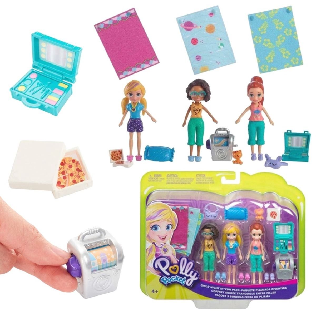 Conjunto Polly Pocket Kit Com 3 Bonecas Festa Do Pijama Mattel em