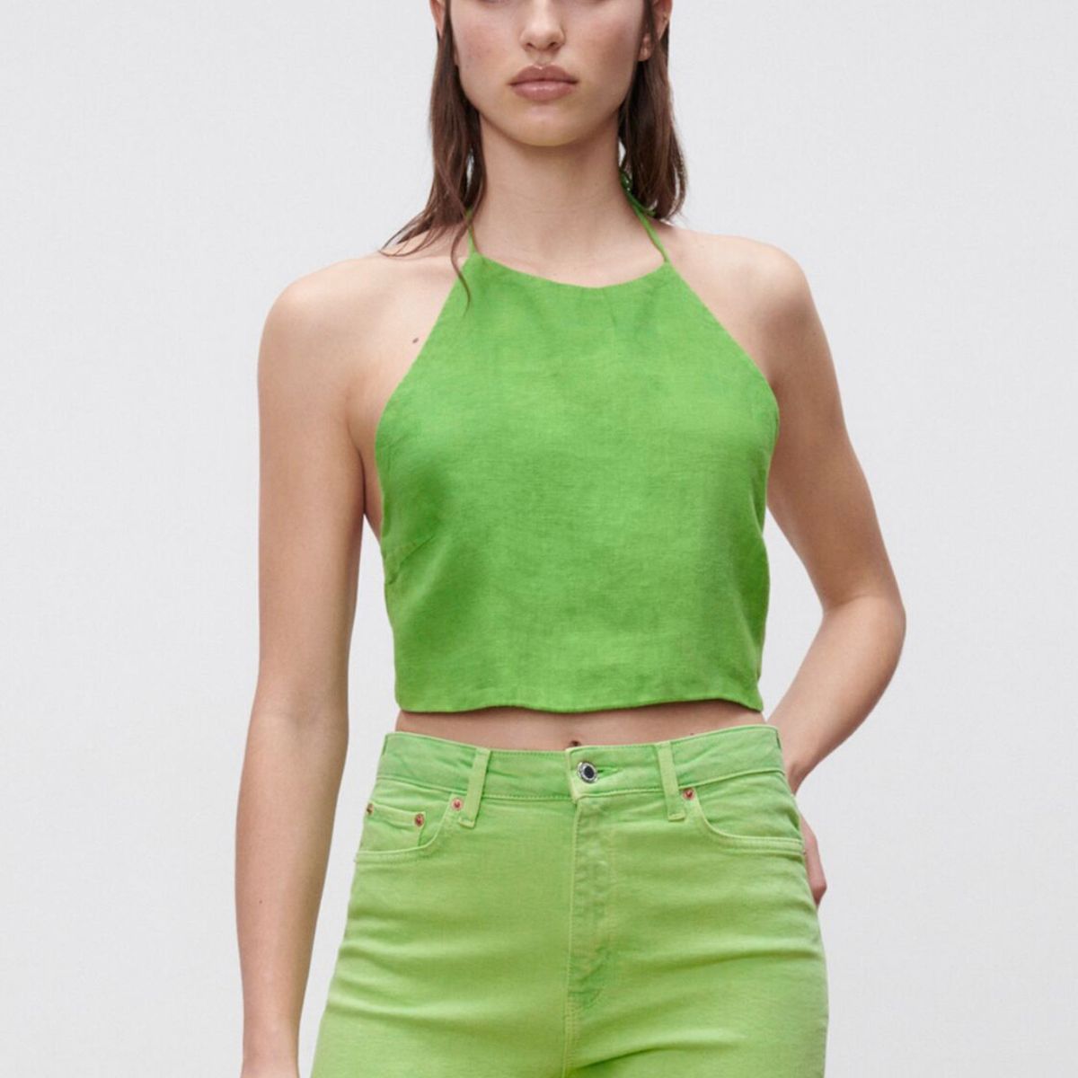 Top Cropped Verde Linho Zara, Blusa Feminina Zara Nunca Usado 84537471