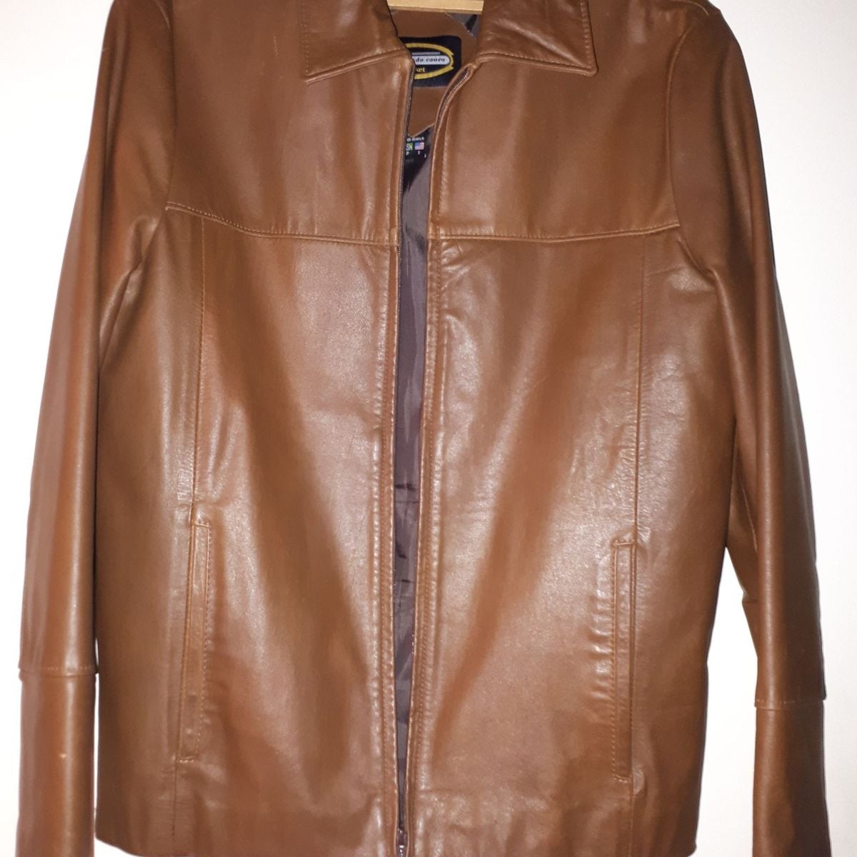 jaqueta couro caramelo masculina