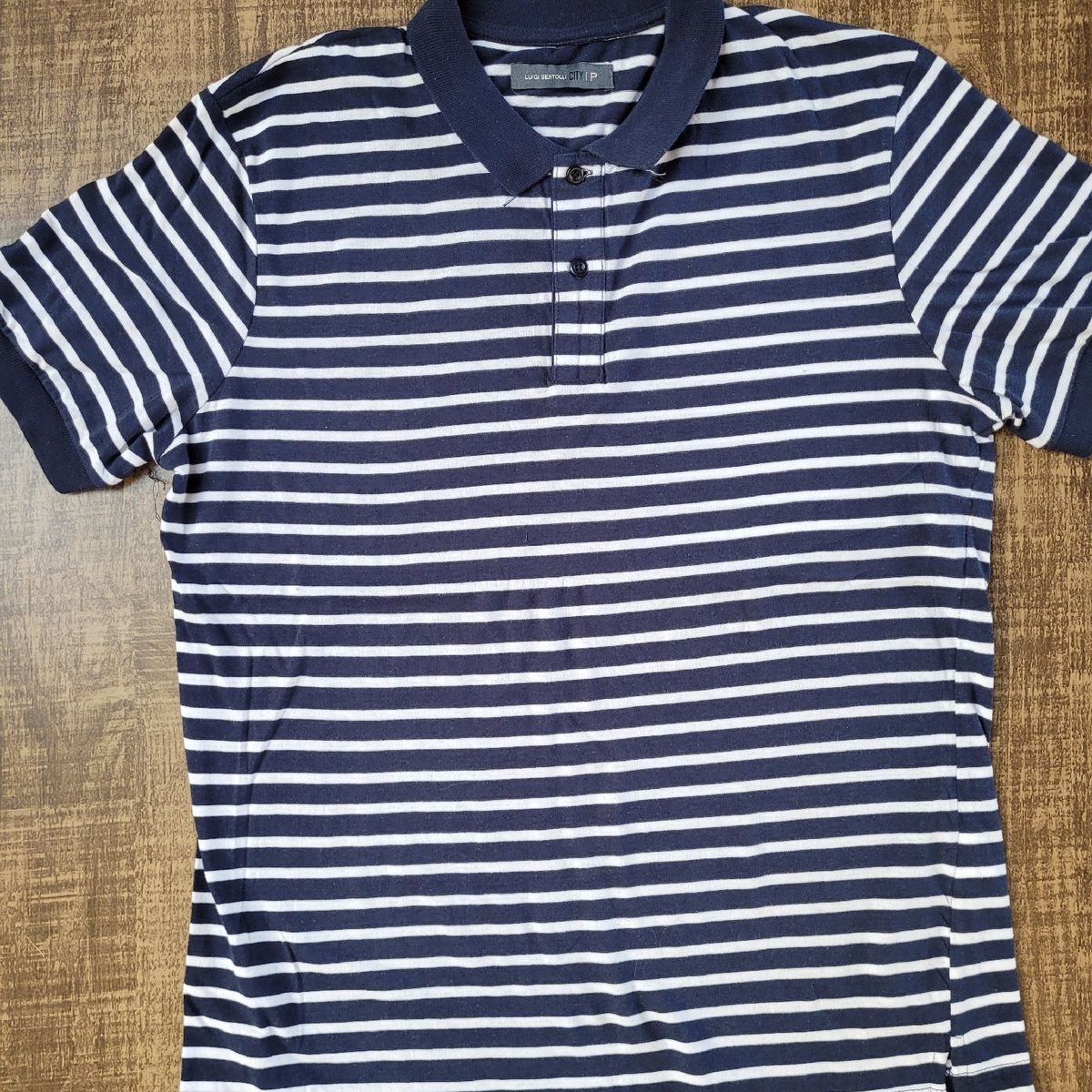 Camisa Polo Luigi Bertolli Reta Listrada Azul/Branca - Kanui 