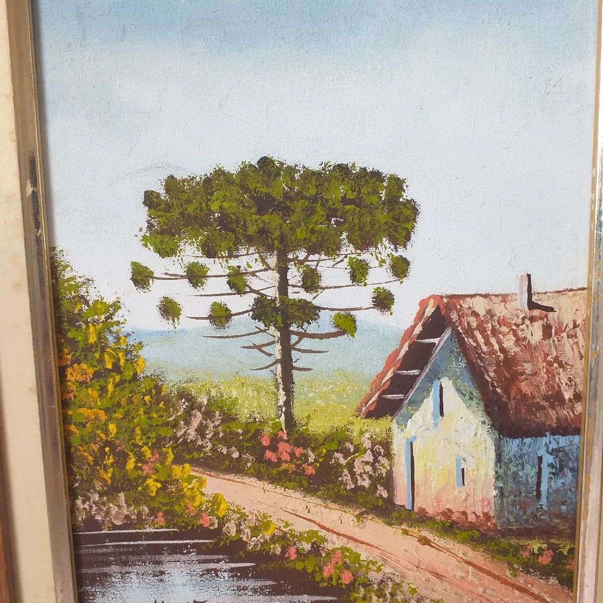Tela da Artista Paranaense Cris Maestrelli Paisagem Casa com