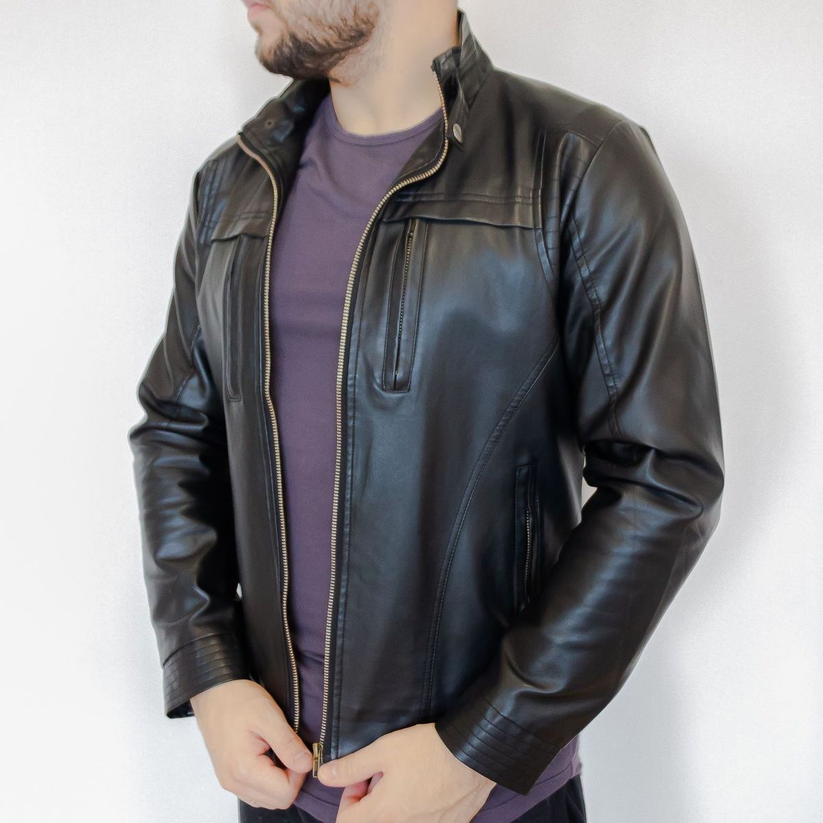 jaqueta couro fake masculina
