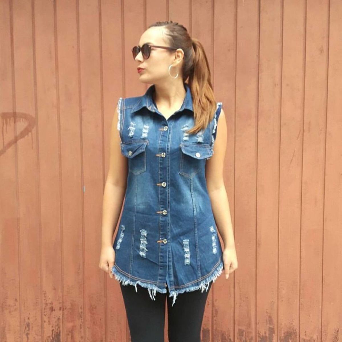 colete jeans comprido