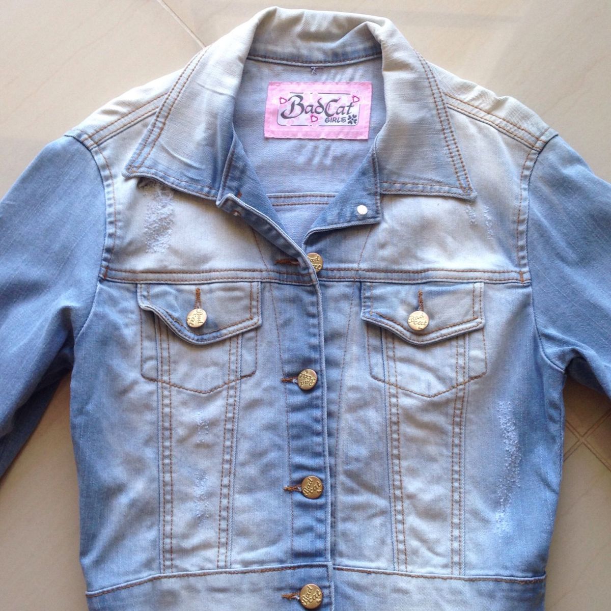 jaqueta jeans feminina bad cat