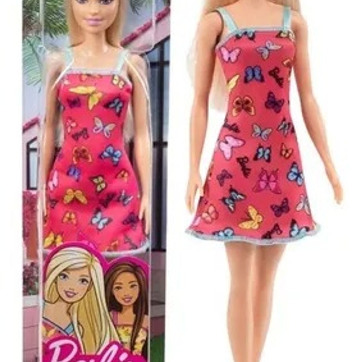 Caixa com 12 Unidades Boneca Barbie Loira Vestido Borboleta Mattel