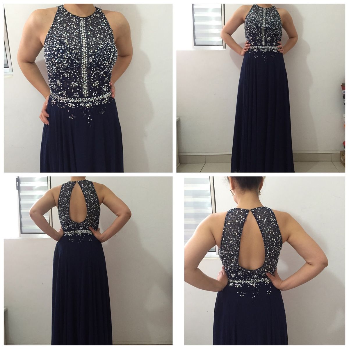 vestido azul marinho com pedraria