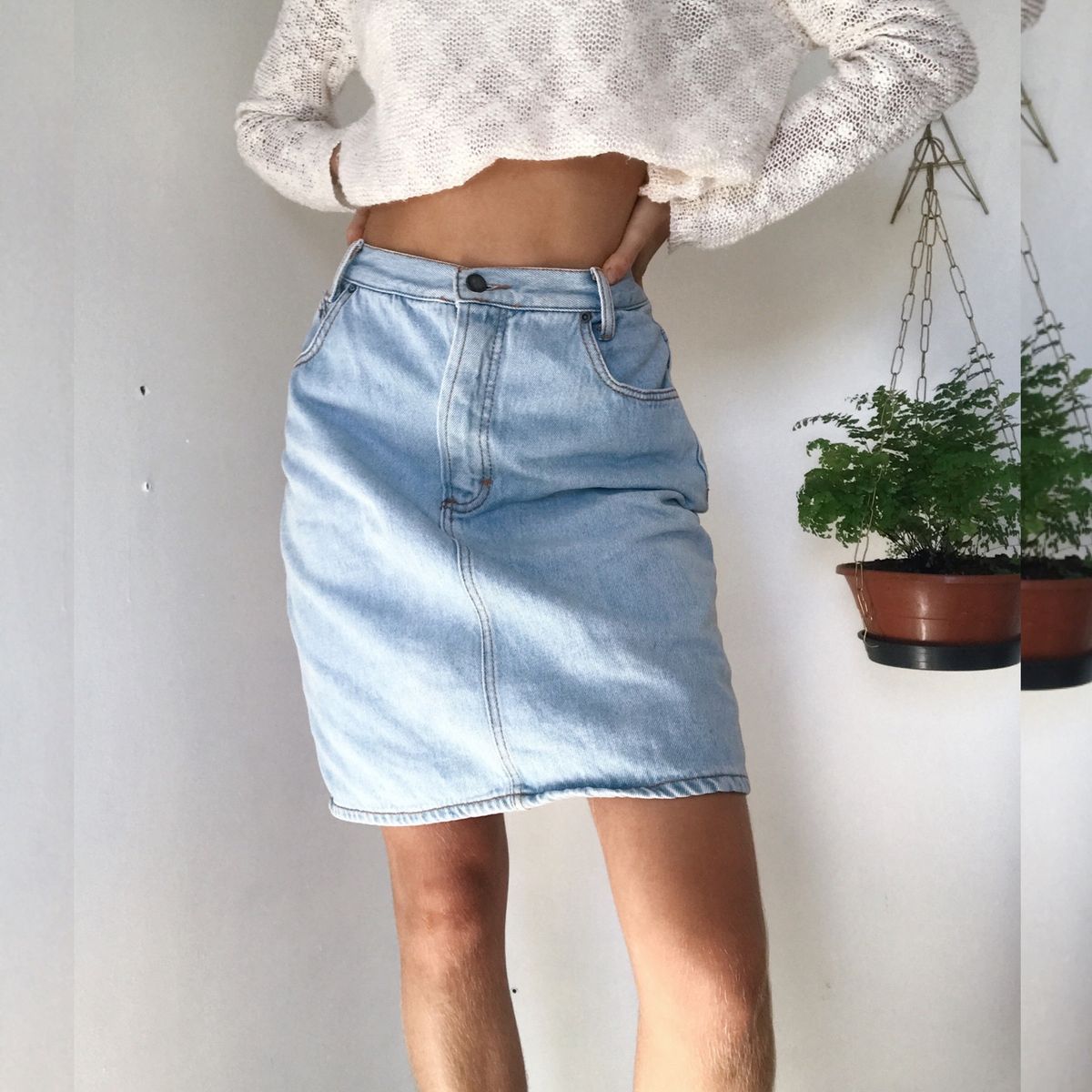 saia jeans vintage cintura alta