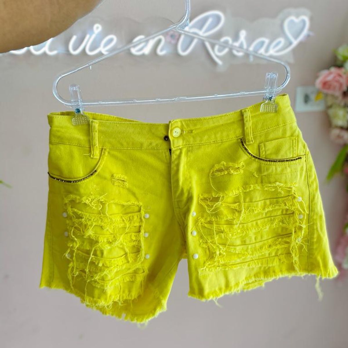 Shorts jeans best sale amarelo feminino