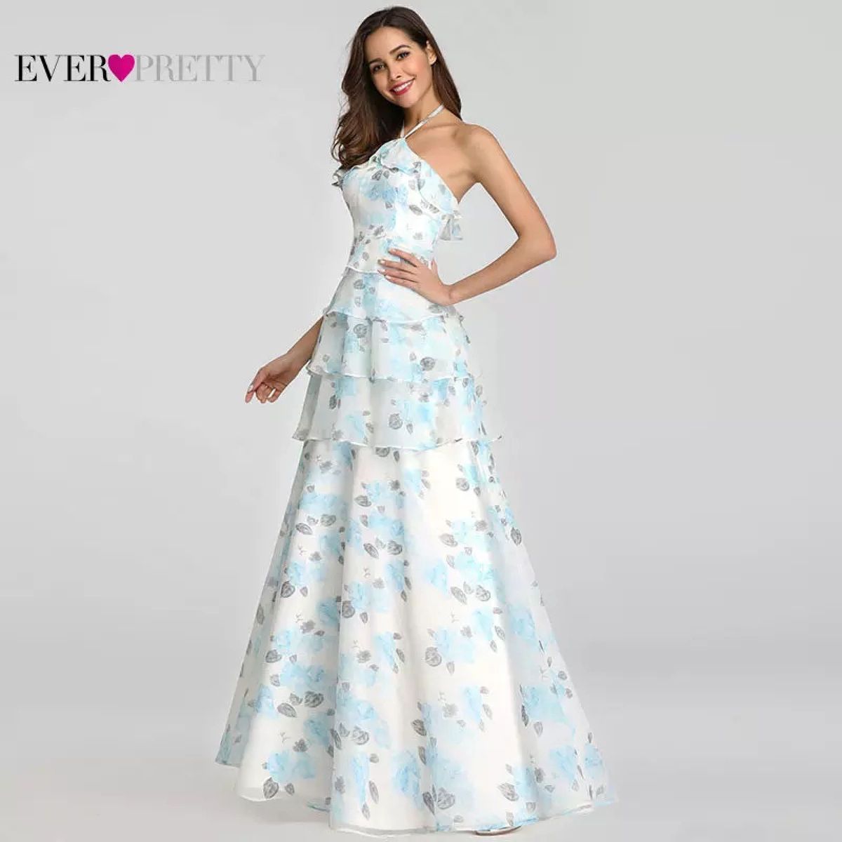 vestido longo florido azul