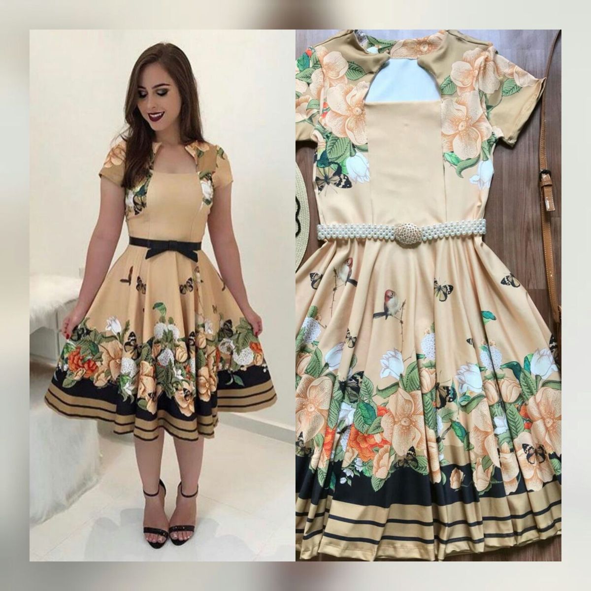 vestido midi floral rodado