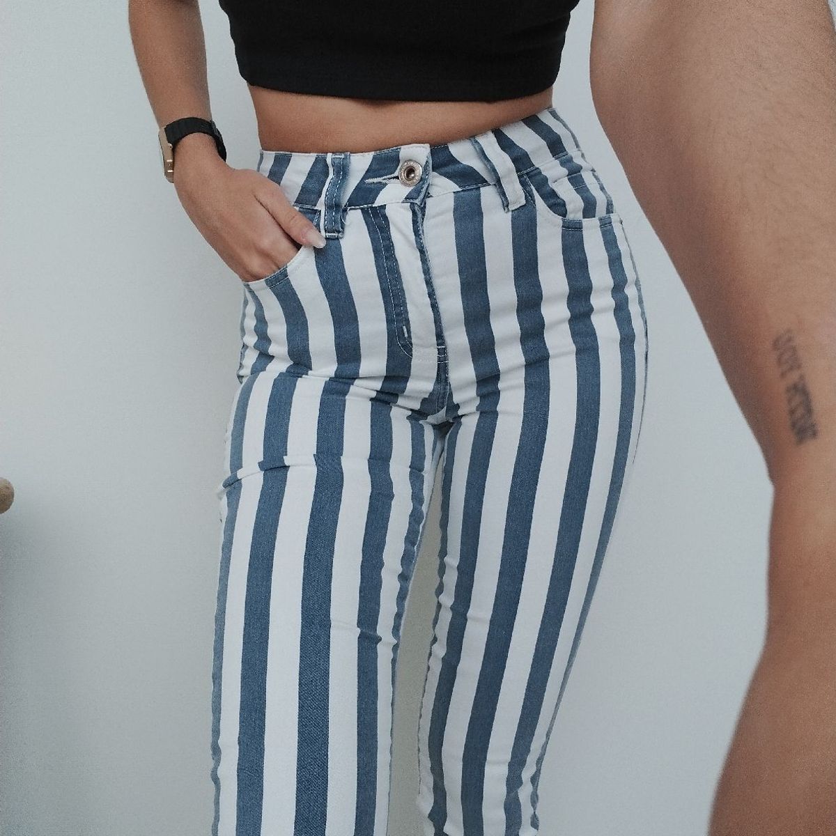 Calça jeans best sale feminina listrada