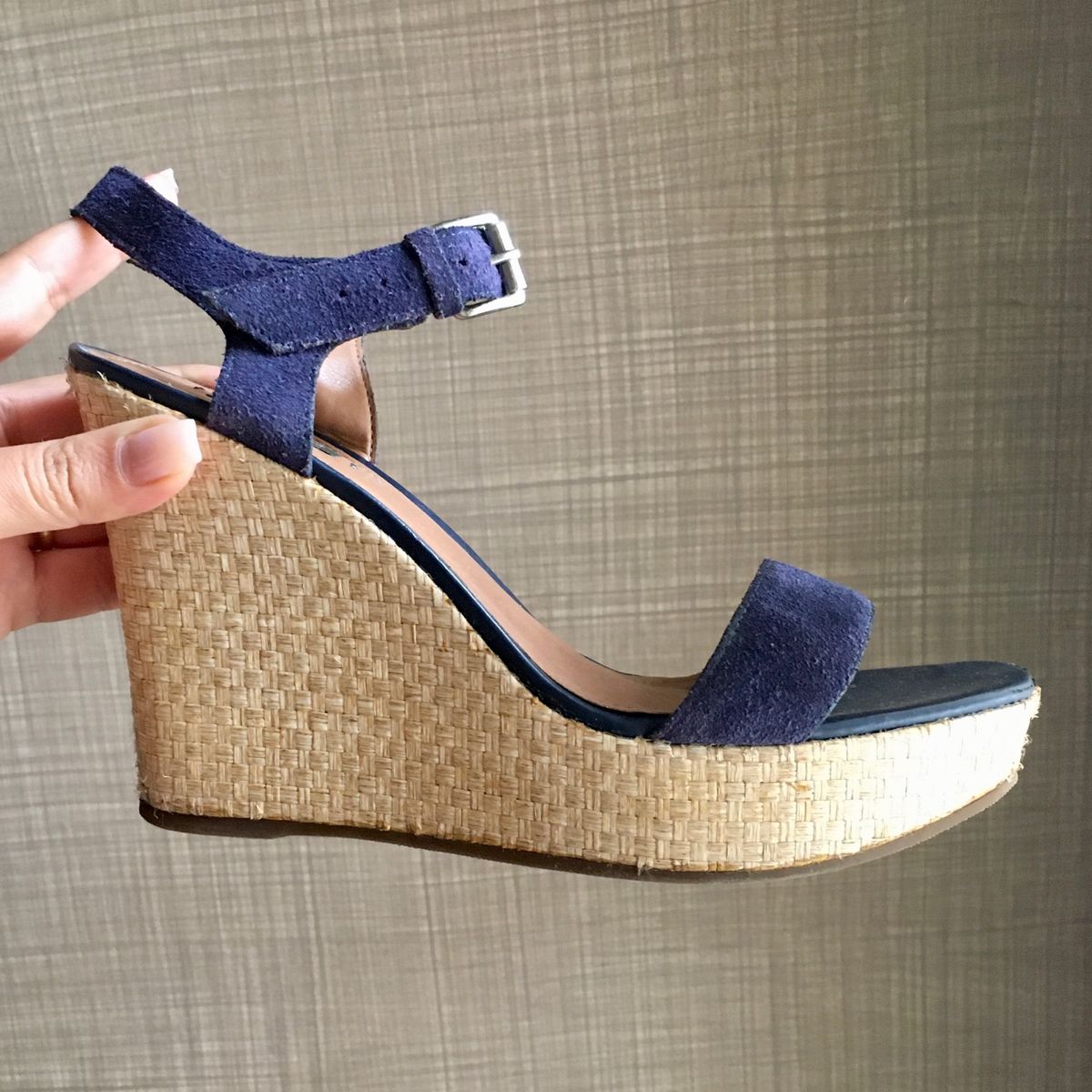 sandalia anabela arezzo azul marinho