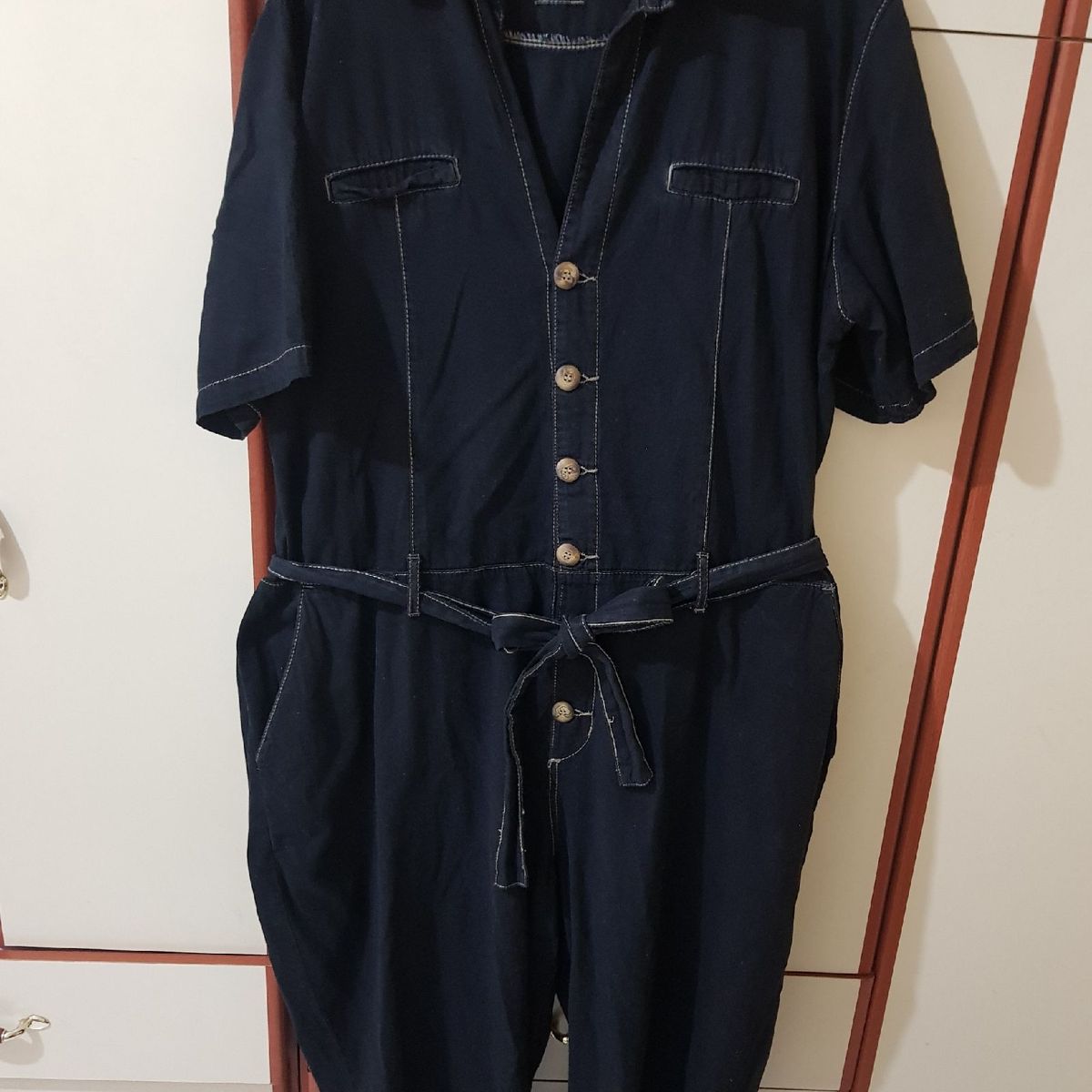 Macacao jeans best sale longo marisa
