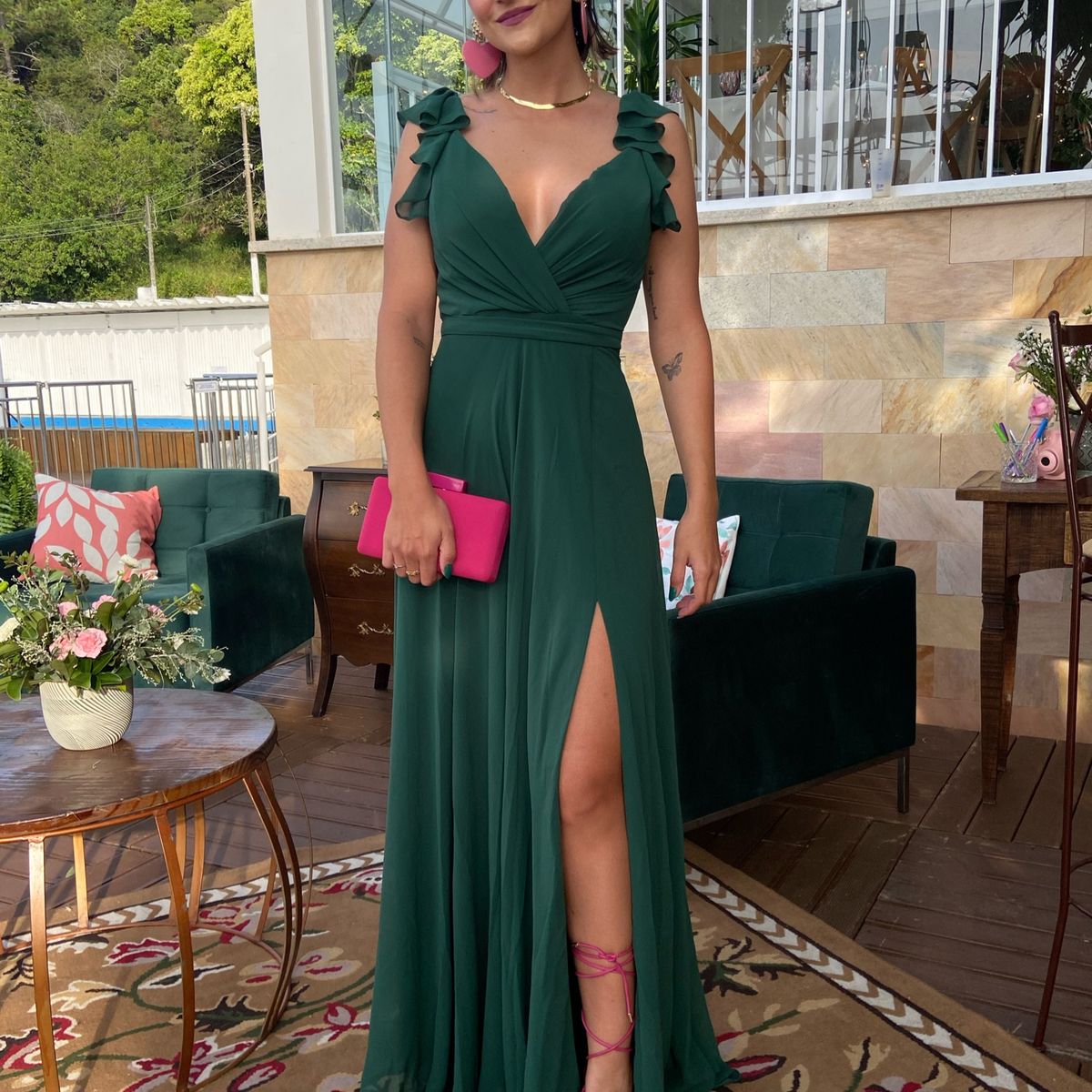 Vestido de festa longo best sale verde musgo