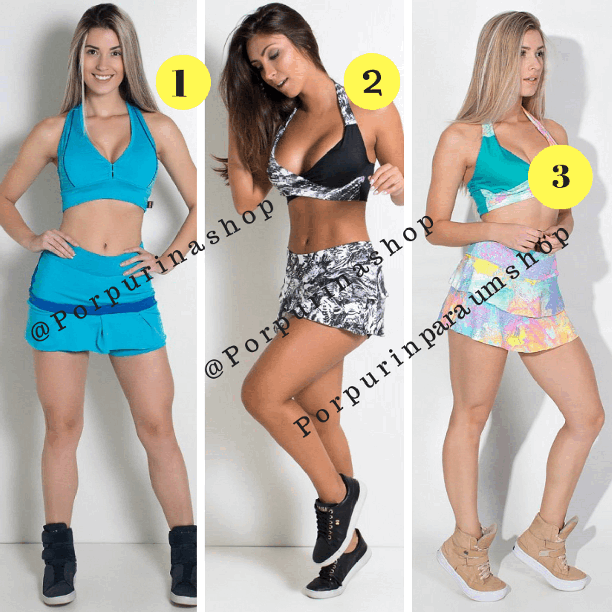 Conjunto Fitness Top e Short Saia Branco e Cinza Academia