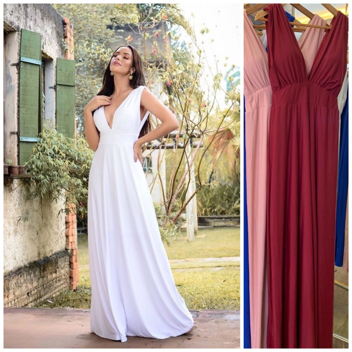 vestido de festa com decote v na frente