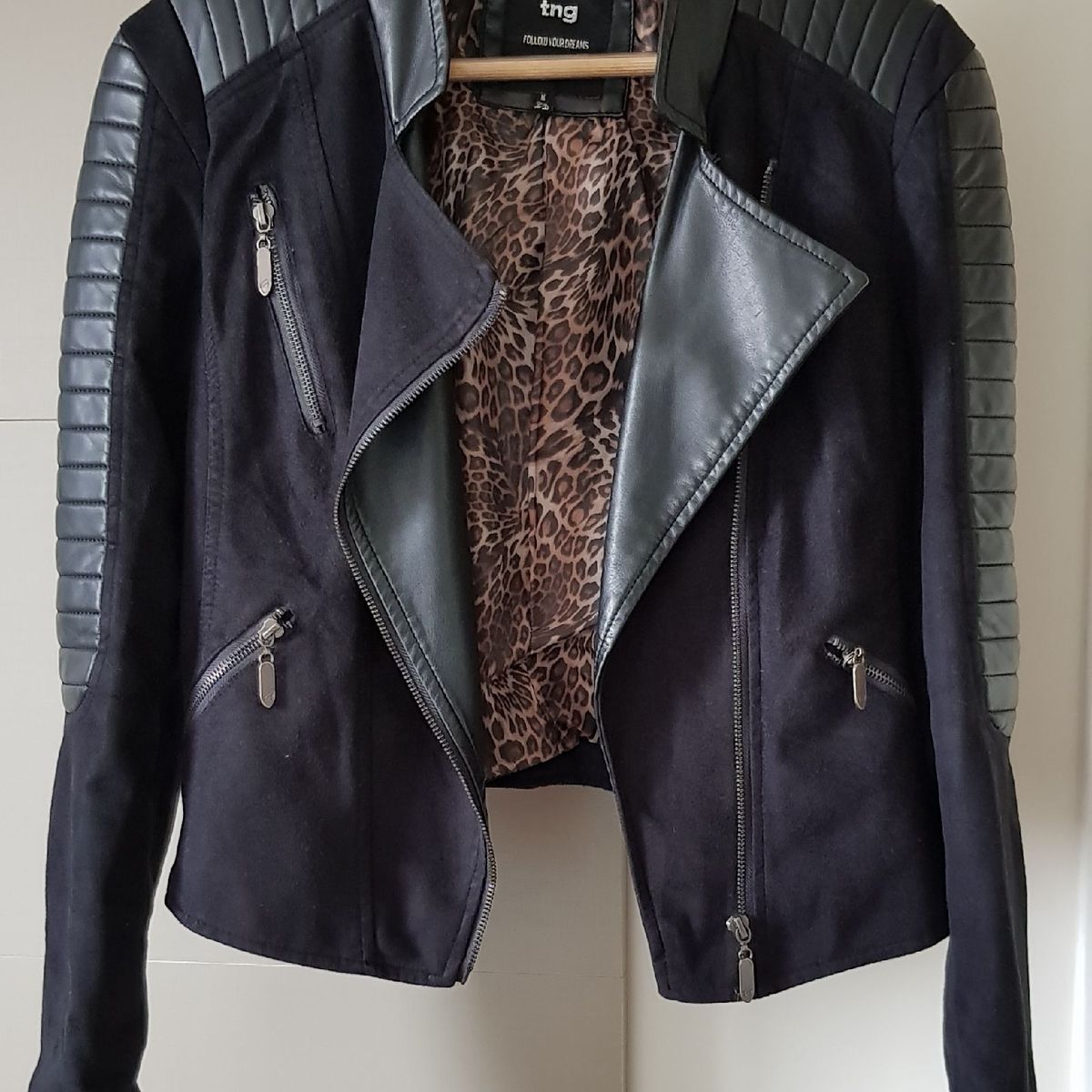 jaqueta de couro feminina tng