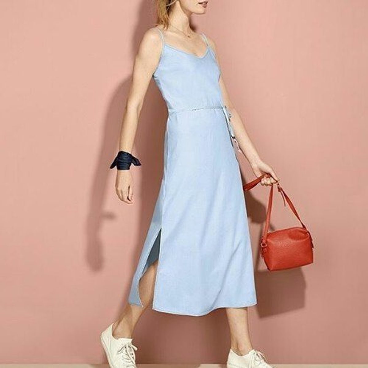 vestido jeans midi hering