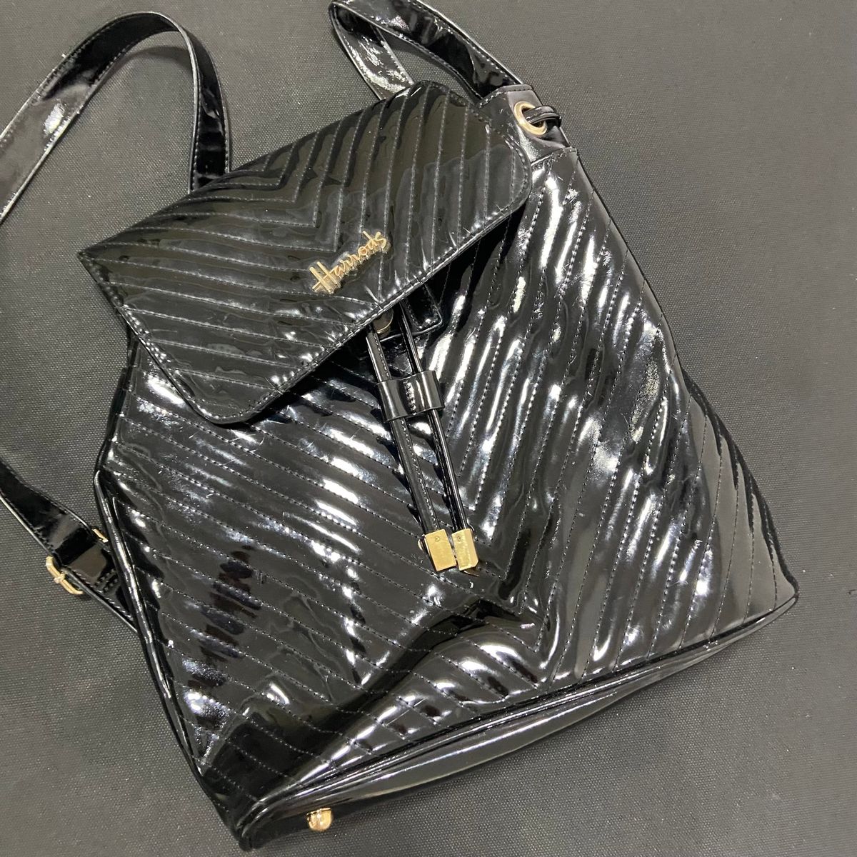 Harrods patent chevron outlet backpack