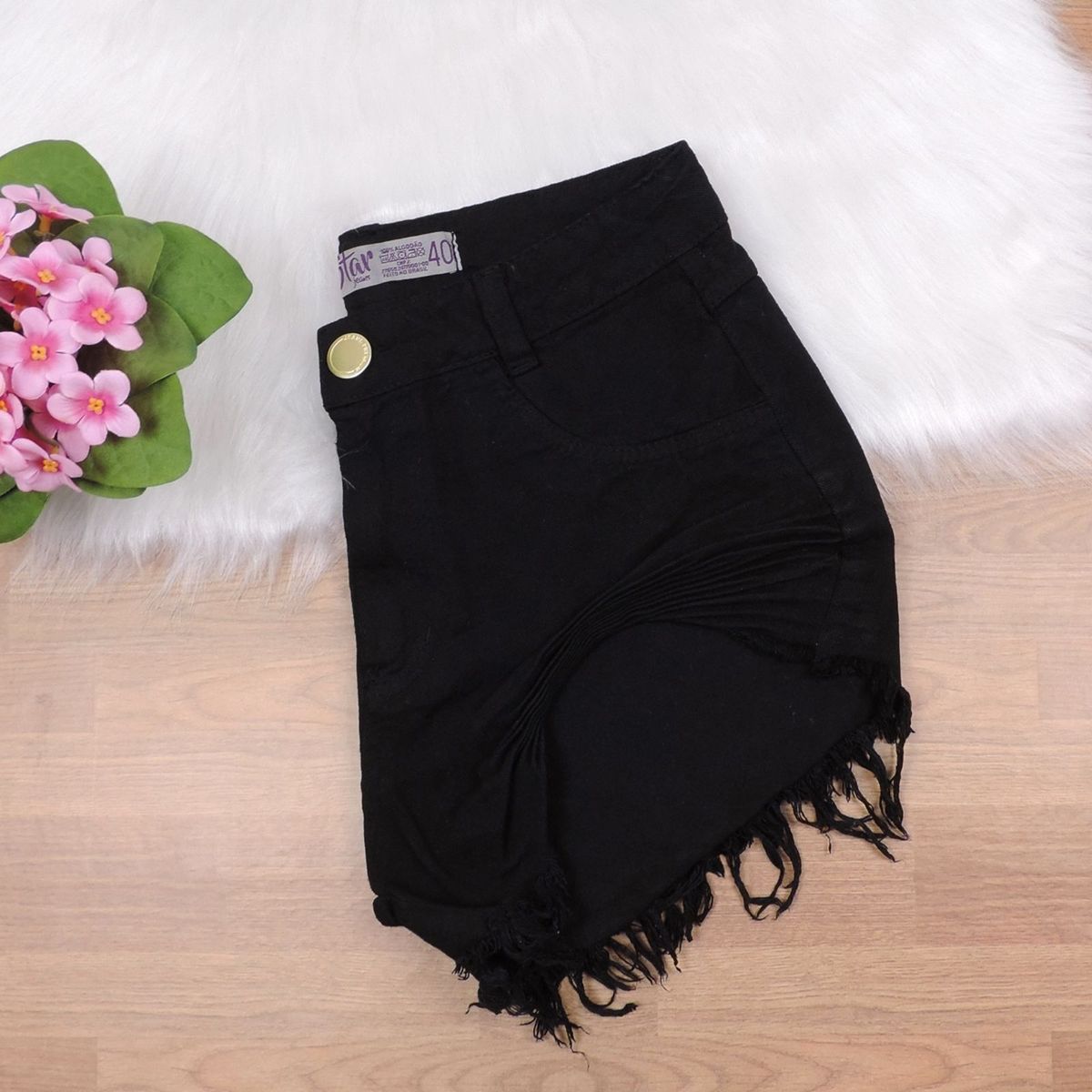 shorts jeans preto desfiado