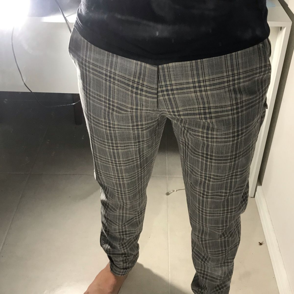 calça masculina xadrez zara