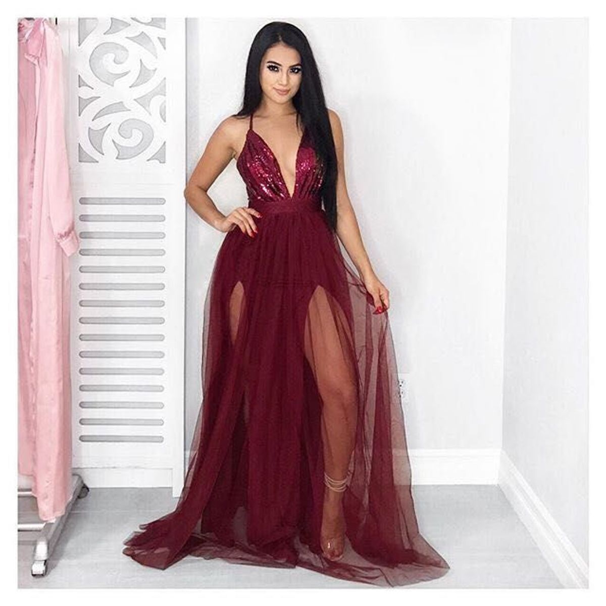 vestido marsala fenda