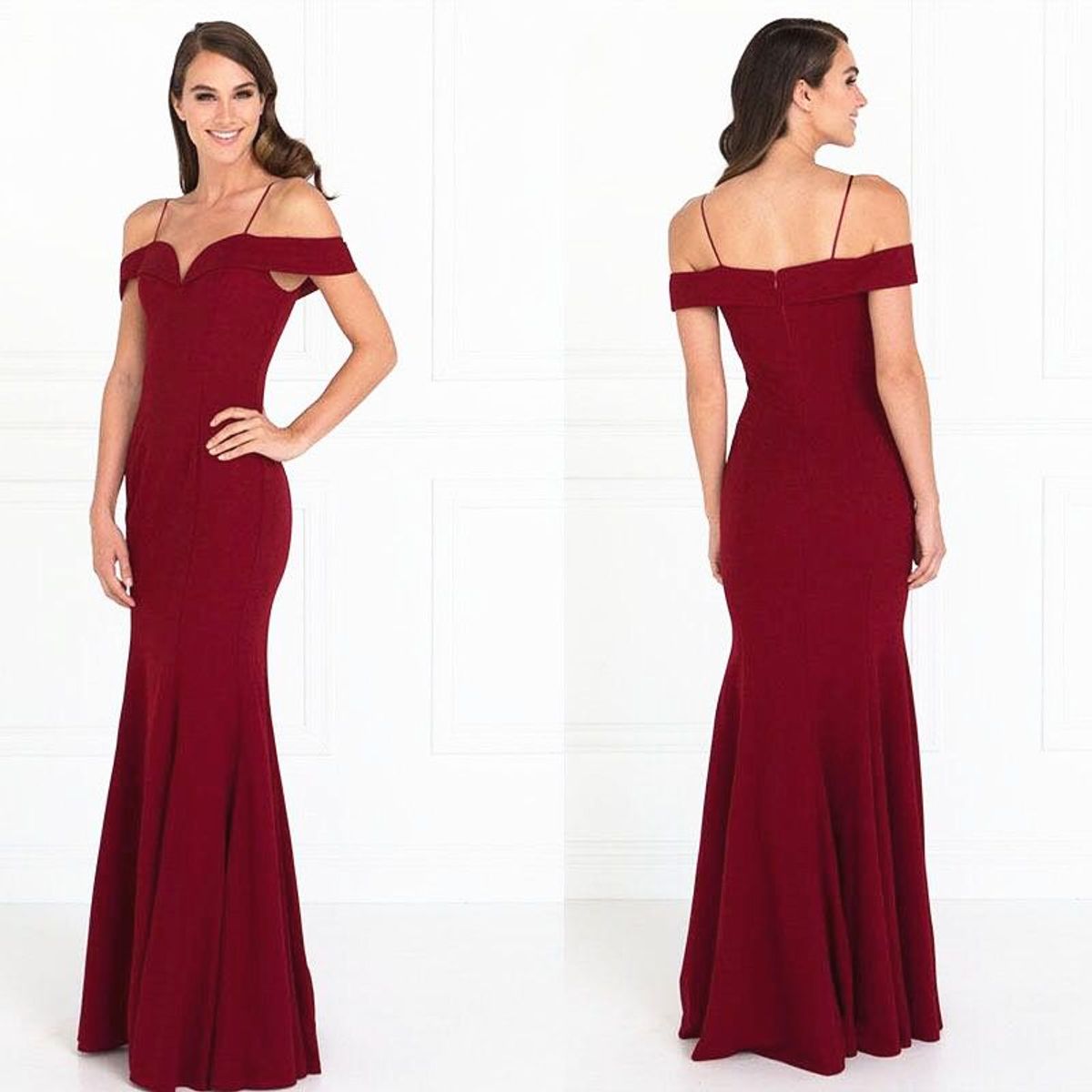 vestido ombro a ombro longo marsala