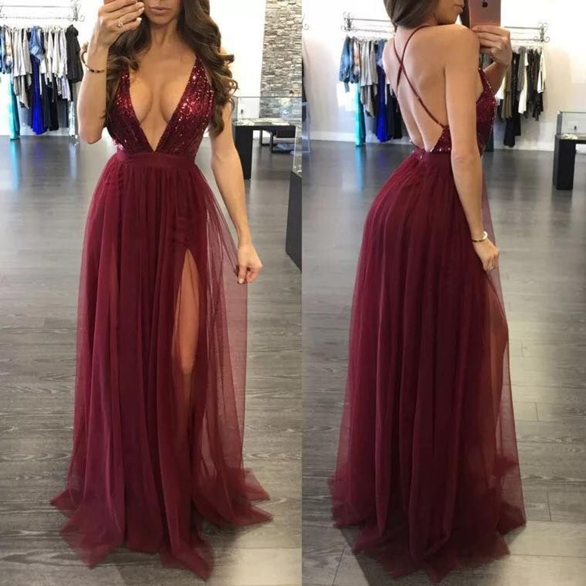 vestido de festa marsala com brilho