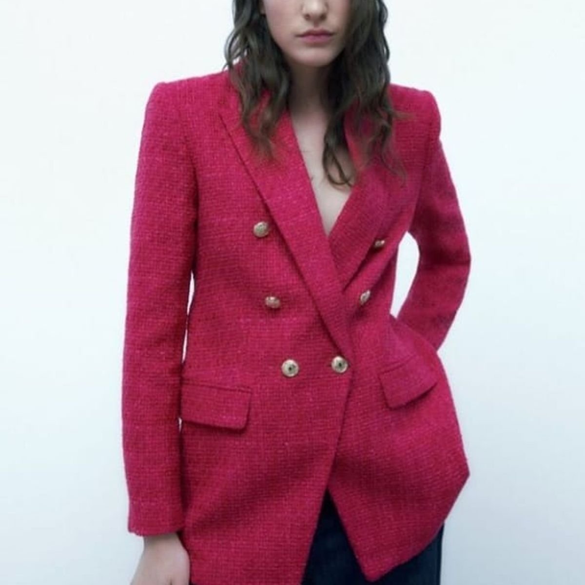 Blazer Tweed Rosa Zara Veste P/M, Casaco Feminino Zara Usado 93882269