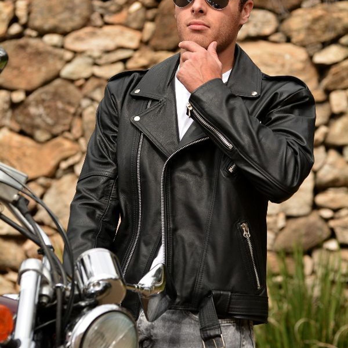 jaqueta de couro de bufalo motoqueiro