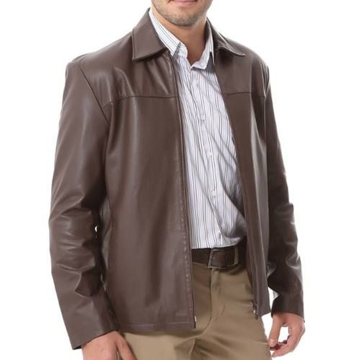 jaqueta de couro masculina com botão