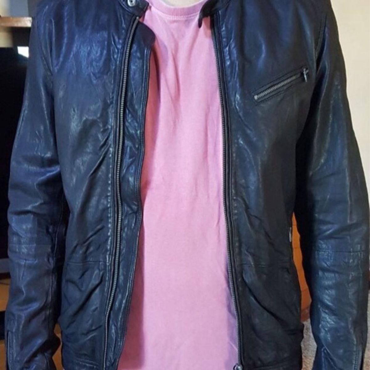 jaqueta de couro diesel masculina