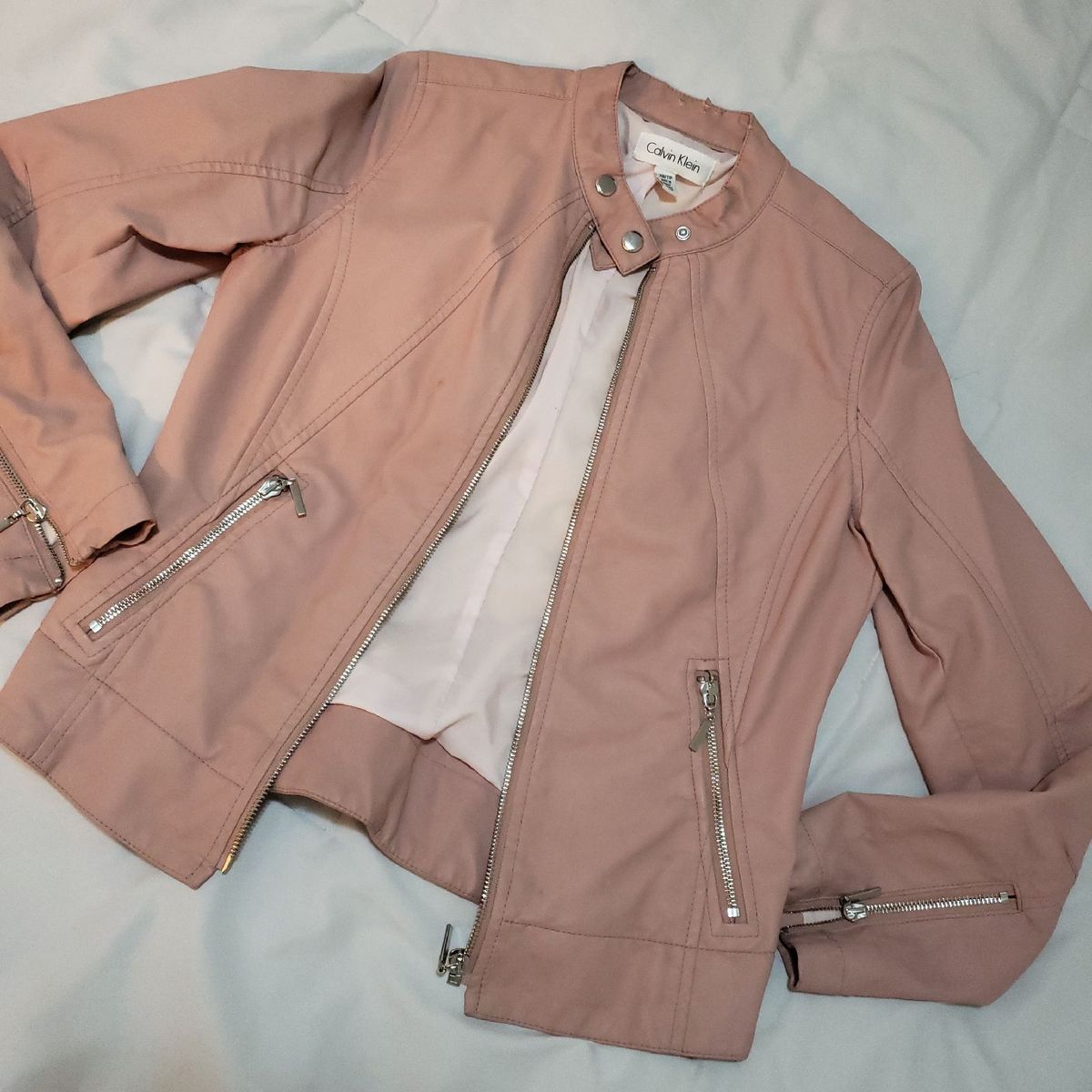 jaqueta de couro calvin klein feminina