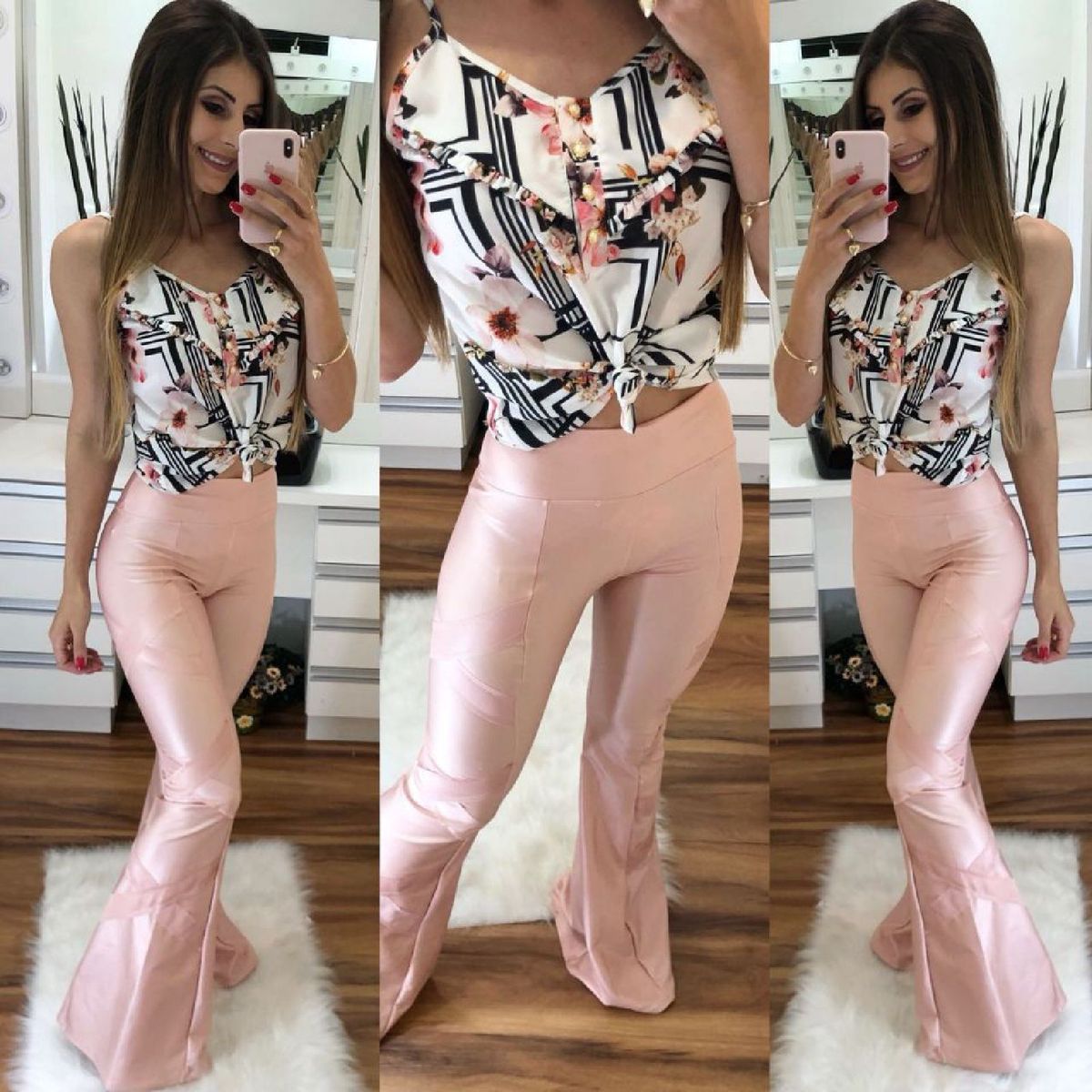 calça flare cirre rosa