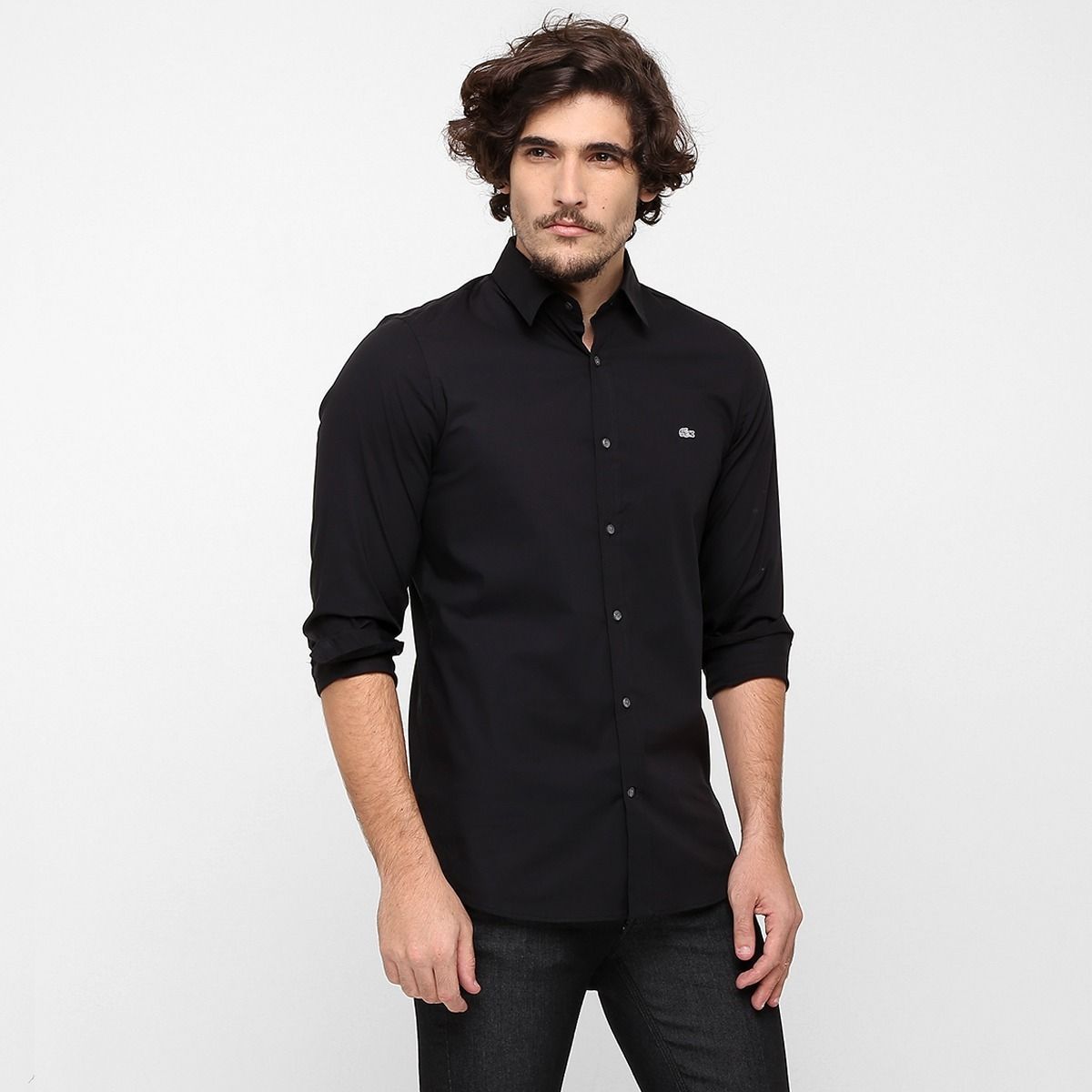 camisa social lacoste preta
