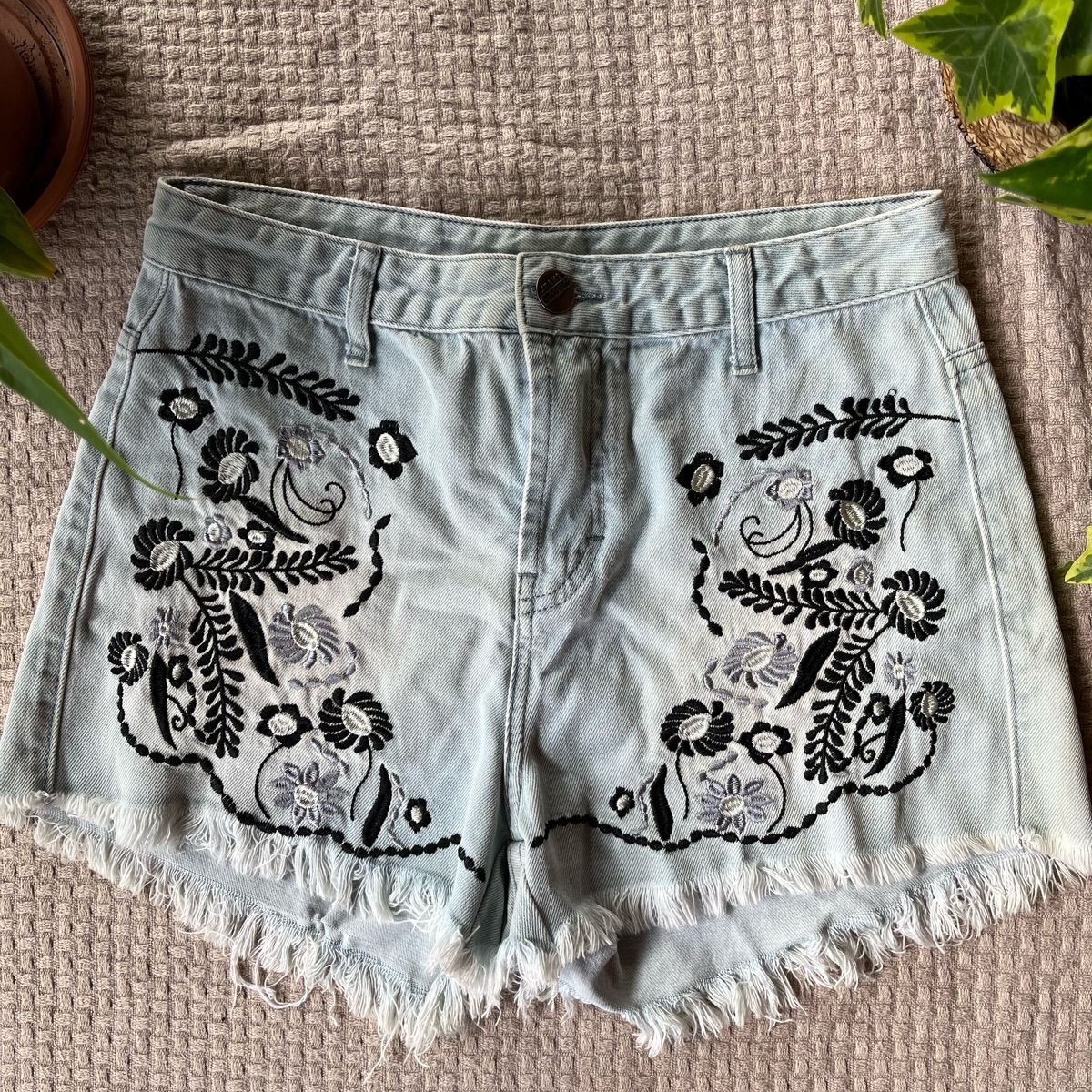 Short jeans bordado store flores