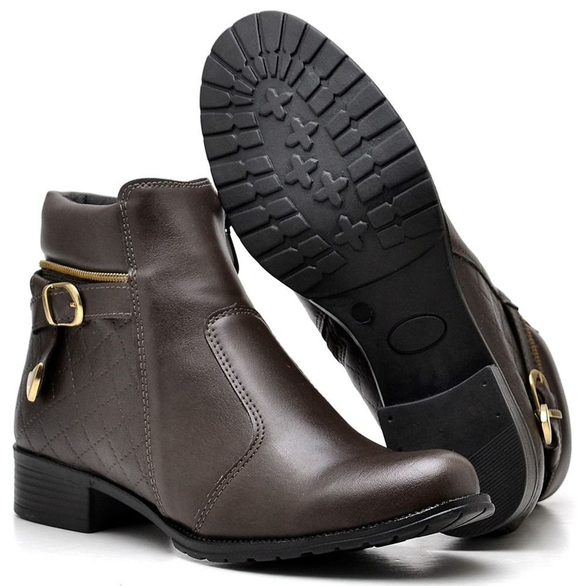 bota coturno feminino cano curto medio com ziper lateral