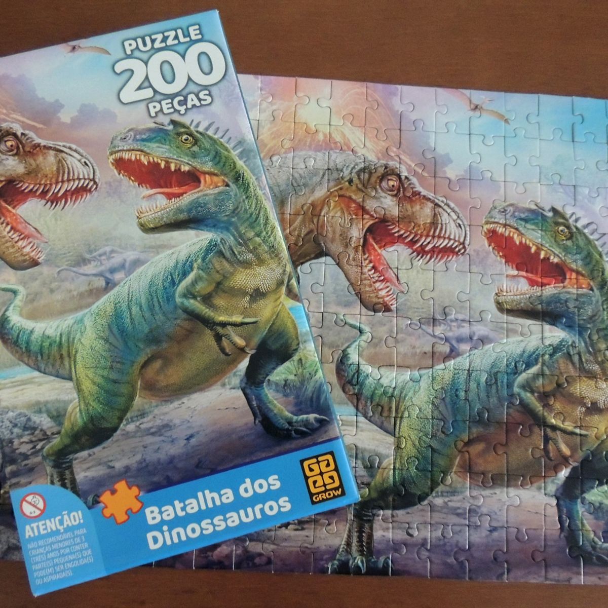Quebra-Cabeça 200 Peças - Puzzle Batalha dos Dinossauros - Grow Brasília/DF  - Loja de Brinquedos - Pulo do Gato