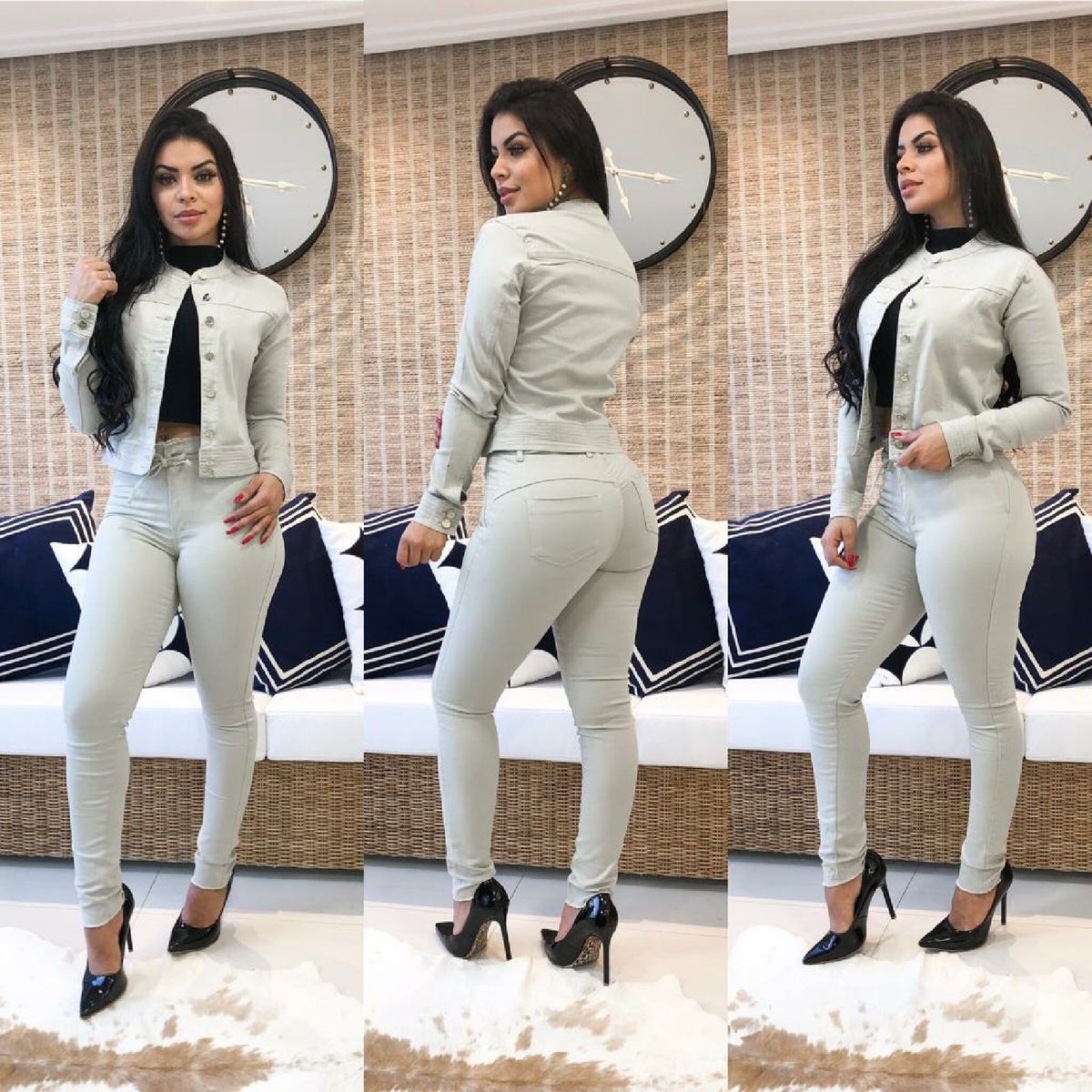 jaqueta jeans bege feminina