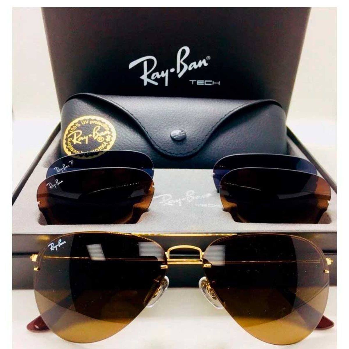 Óculos Ray Ban RB 3460 G62 Aviador Preto Troca Lentes Flip Out Polarizado -  Ofertas de Grife