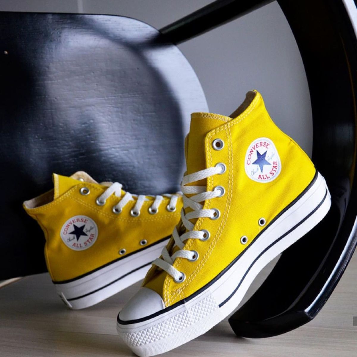 all star plataforma amarelo cano alto