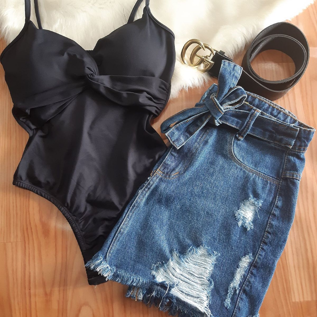 saia jeans e body