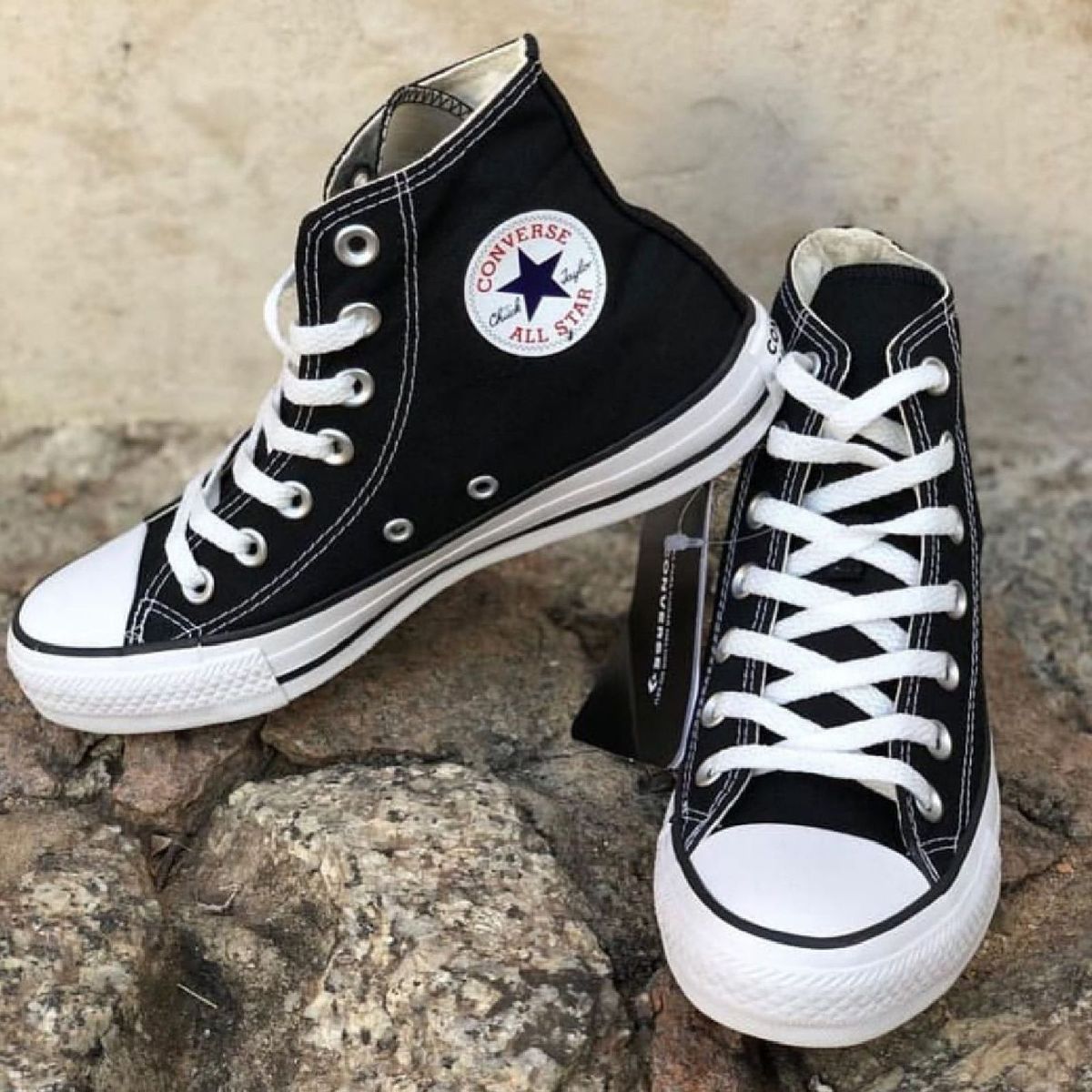 all star branco listra preta